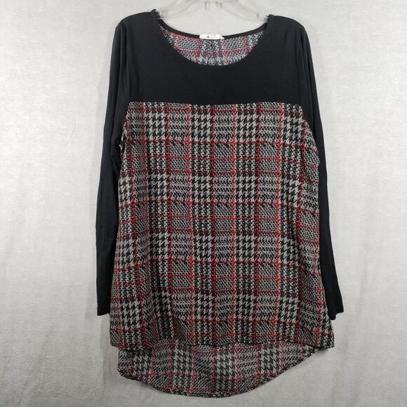Ava James‎ Women's Small Top Houndstooth Print Long Sleeve Shirt Rayon Stretch - Picture 1 of 12
